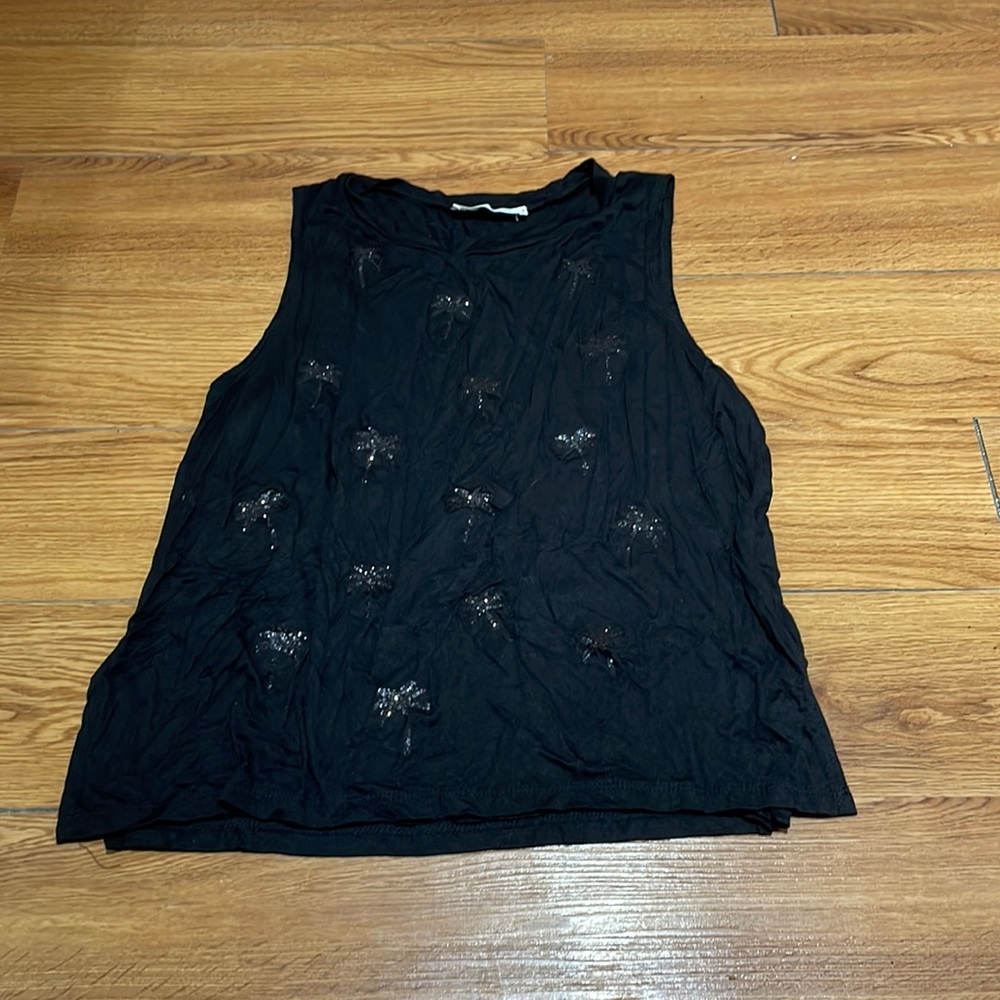 Black Tank with Palm Tree Detail